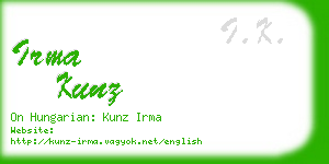 irma kunz business card